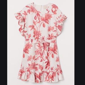 Linen-blend flounced dress